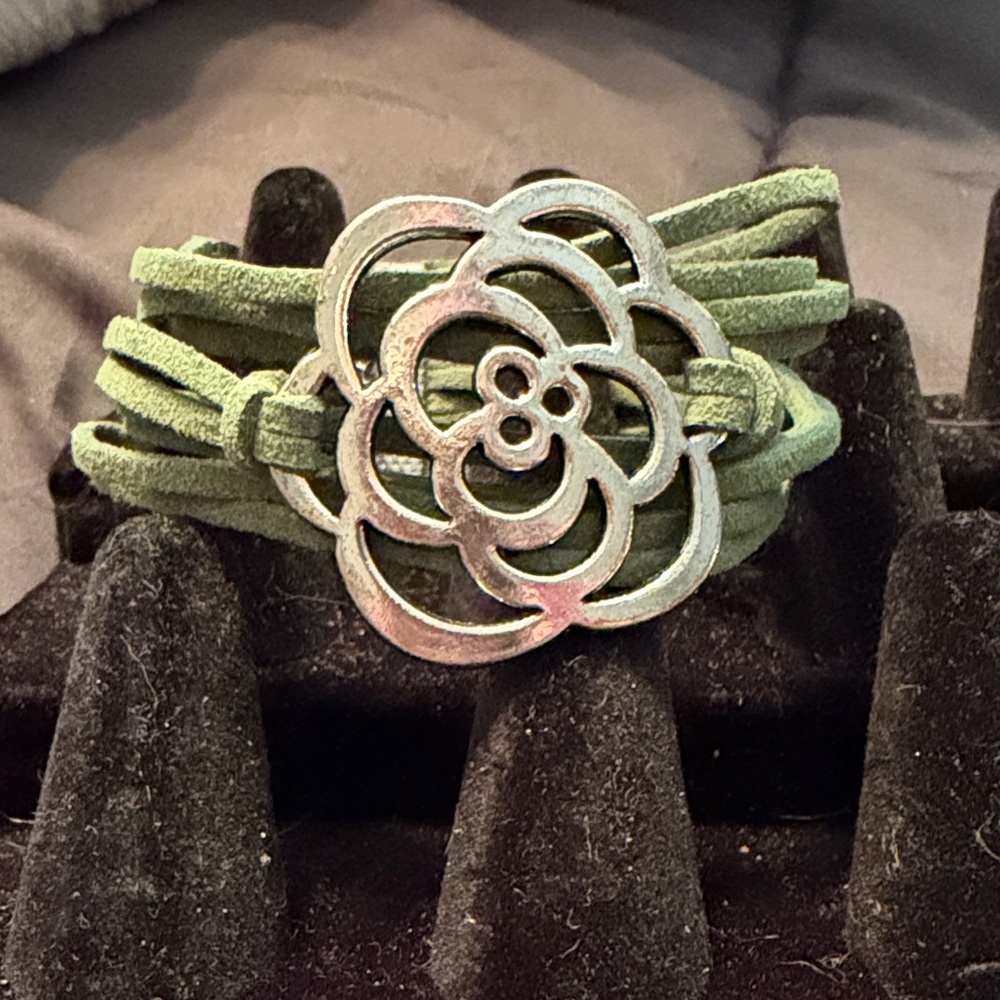 Green Suede Flower Accent Bracelet